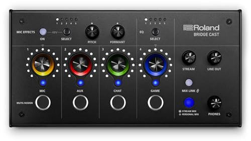 Roland BRIDGE CAST Dual Bus Gaming Mixer in Black | Pro Audio Streaming Interface and Mixer for Online Gamers | 32-Bit Hardware DSP | USB-C Windows and Mac Connectivity | XLR Input for Microphones