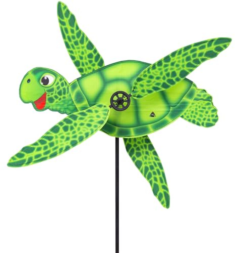 HQ Windspiel Paddle Spinner Sea Turtle Windrad Gartendeko mit Standstab | Farbenfroh dreht schon bei leichtem Wind wetterfest UV-beständig langlebig für Garten Terrasse & Balkon, H110xT48cm