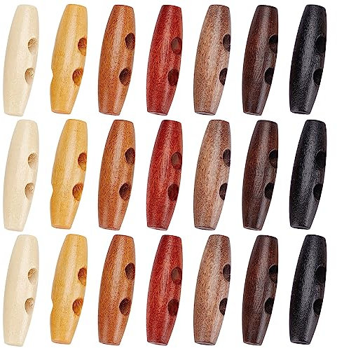 GORGECRAFT 70 Stück 40 mm Ovale Oliven Holzknöpfe Horn Knebelform Knöpfe Zubehör 2 Löcher Holz Pullover Mäntel Knöpfe Für Jacken Kleidung Nähen DIY Kunsthandwerksprojekte 7 Farben