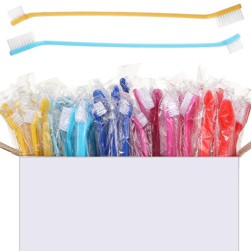Nuenen 150 Pcs Dog Toothbrush Bulk Dual Headed Dental Soft Convenient Long Handle Puppy Toothbrush Individual Packaged for Cleaning Small to Large Dogs Cats Pets