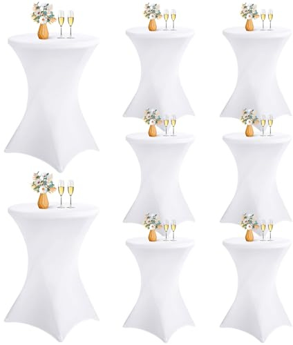 8er-Pack Stretch Stehtisch Husse für Bistrotisch, Dehnbare quadratische Ecken, Cocktail-Spandex-Tischdecke, hoher runder Tisch für Bar, Party, Bankett, Hochzeit, Geburtstagstisch (weiß, 80 x 110 cm)