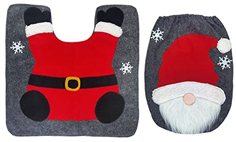 Weihnachtsmann Toilettenbezug Matte Kit - 1/2 Set Toilettenbezug Weihnachten Weihnachtsmann Fußpolster Toilettenbezug Set | Weihnachten Badezimmer Dekoration Urlaub WC Sitzbezug Badezimmer