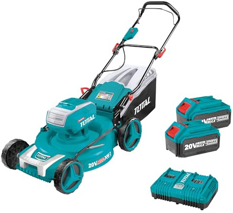 TOTAL - Cortacésped Brushless A Batería | Batería de 40V de Larga Duración | Incluye 2 Baterías y Cargador Rápido Doble | Fácil de Montar |con Ajuste de Altura | Cómodo de Manejar