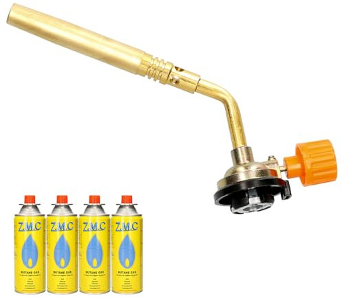 Z.M.C ALLZWECKBRENNER Gasbrenner 1,65 kW + 4x Gaskartuschen 227g, Lötbrenner bis zu 1371 °C, Schweißbrenner Bunsenbrenner mit einstellbarer Flamme, Abflammgerät Lötlampe ideal für Werkstatt