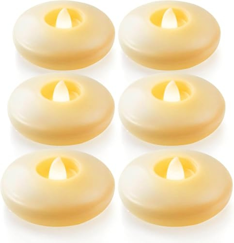 Homemory 6 Pack 3” Flameless Led Floating Candles, 200 Hour Battery Operated Flickering Waterproof Tealights for Cylinder Vases, Centerpieces at Wedding, Party, Pool, Holiday (Ivory Base)