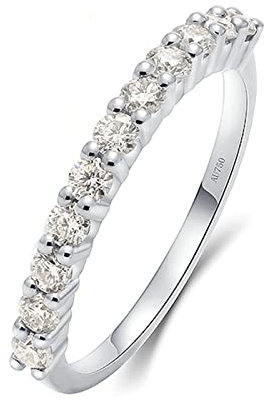 Lieson Ehering Damen, 14K Weißgold Ring Damen 585 Echtgold Vorsteckring Rund Moissanit mit 0.03ct Hochzeit Ring Weißgold Große 47 (15.0)