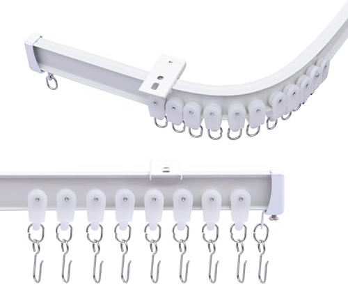 MaKefeile Binario per tende da soffitto in alluminio, flessibile, pieghevole, divisorio per la privacy, separatore per camper, set di ganci per tenda da esterno, bianco, 0,9-6,4 m