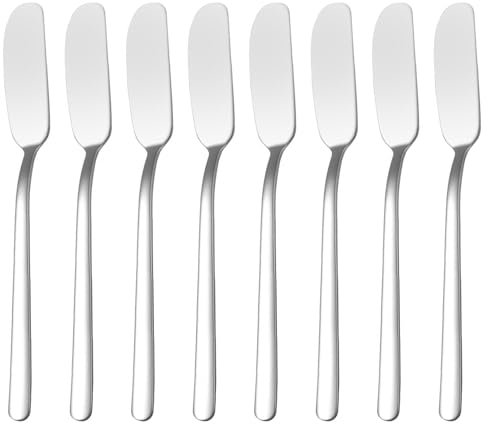 FIBOUND 8er-Pack Käsestreumesser, Butterstreichmesser aus Edelstahl, Marmeladenverteiler aus Edelstahl, Brotmarmeladenmesser, Geeignet für Eis, Käse, Kuchen, Küche, Frühstück – Silber