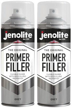 JENOLITE Primer Filler Spray Paint | GREY | High Fill Multi-Surface Primer Paint | Fills Small Dents & Scratches | Perfect For Car Bodywork, 3D Printer Models & More | 2 x 400ml