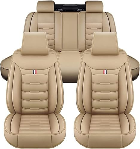 VALCLA Autositzbezüge für Audi R8 V10 Performance Spyder 2018-2022, 5 Sitzer PU Leder Wasserdicht Bequem Rutschfester vorne hinten Autositzbezüge, Auto Innenraum Zubehör,A Beige