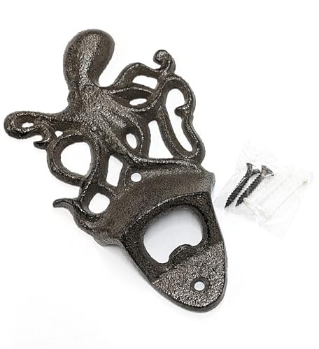 Décapsuleur mural Octopus en fonte 16 cm x 9,5 cm 200 g Noir/marron