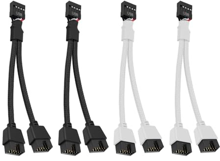 Ieron 4Pcs USB 2.0 9Pin Female to Dual 9-Pin Male Extension Cable, Motherboard 9-PIN USB2.0 Header Splitter Nylon Braided (Black, white)