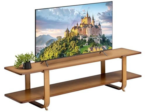 HollyHOME TV Lowboard Bambus TV Schrank TV Bank TV Tisch 140cm Lang Fernsehschrank Fernsehtisch 2-stöckige TV Board TV Table Wohnzimmer Schlafzimmer, Dunkel