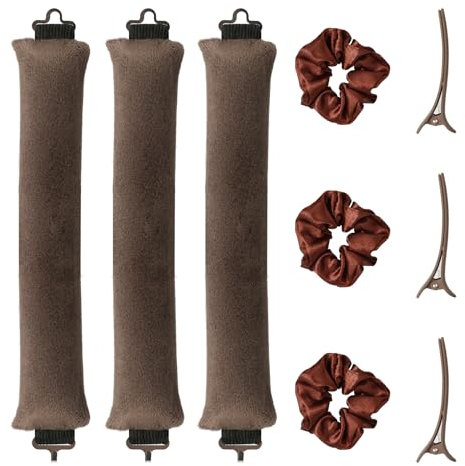 Hitzefreie Lockenwickler Ausschlafen Lockensta Overnight - 3 Stück Neu Lockenwickler über Nacht Ohne Hitze mit Haken/Braun Ausschlafen DIY Haare Locken für Alle Haartypen