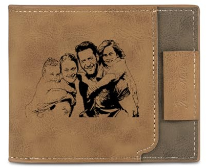 Amsgedhie Personalisierte Brieftasche für Männer mit Münzfach, PU-Leder Brieftasche, Personalisierte Brieftasche mit Foto, Name und Text, Geschenk für Vater (Name 4)