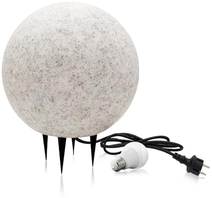 ekobi Stein Kugelleuchten Außen Wasserdicht und Winterfest IP65 Gartenlampe Aussen, IP65 Kabel 2m Garten Deko, Gartenleuchten mit Strom (ø38 cm (L) + Glühbirne)