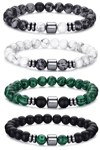 RANKEEF Bracelet Oeil de Tigre pour Hommes 8MM Ensemble de Bracelets de Perles de Pierre Naturelle Bracelets de Pierre de Lave Extensibles Bracelet de Perles de Cristal Noir réglable pour Hommes