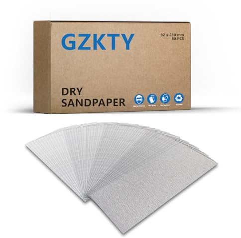 GZKTY Set di 80 fogli di carta vetrata a secco con rivestimento bianco, 93 x 230 mm/9 x 3,6 pollici, generalmente utilizzato per levigare vernici, legno e metallo, levigatura a mano
