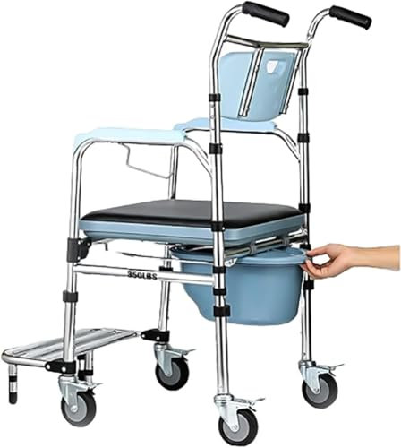 Toilettenstuhl mit Rollen und Anti-roll-Over Pedale,Toilettenstuhl Höhenverstellbar,Commode Toilet Chair for Bedroom,WC-Stuhl für Senioren Behinderte und Schwangere A