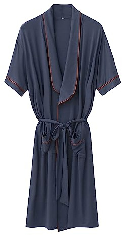 Morgenmantel Pyjama Herren Sommer Langes Männliches Freizeit-Nachthemd, einfarbig, Homewear, Kurze Ärmel, halbe Taille, Krawatten-Robe Herren Sommerpyjamas Große Größen (Dark Gray, XXXL)