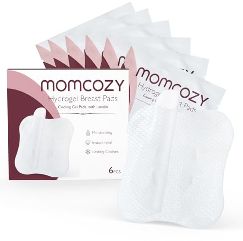Momcozy Hydrogel Nursing Pads, Nipple Pads with Lanolin Supports Instant Cooling Relief from Breastfeeding and Pumping, Breastfeeding Essentials, 6 PCS Individually Wrapped