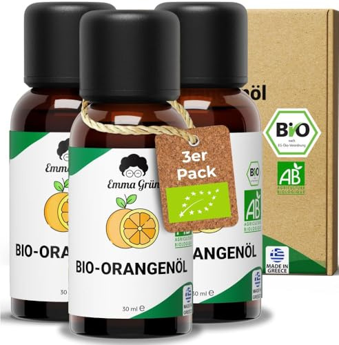 Emma Grün® Bio Orangenöl Ätherisches Öl [100% Naturrein] - Naturreines Duftöl Orange - Orangenöl Bio 3x 30ml - Ätherische Öle - Orangenschalenöl als Zertifiziertes Lebensmittel aus Griechenland