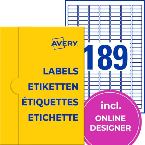 AVERY Zweckform P4911-10 Wetterfeste Folienetiketten (1.890 Klebeetiketten, 25,4x10mm auf A4, extrem stark selbstklebend, wasserfest, strapazierfähig, bedruckbare Outdoor Klebefolie) 10 Blatt, weiß