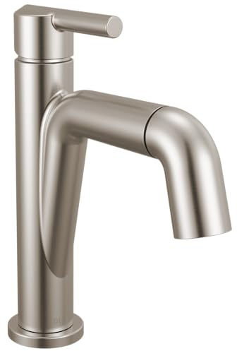 Delta Nicoli 1 Hole Pull Down Bathroom Faucet with Sprayer, Brushed Nickel Single Hole Bathroom Sink Faucet with Pull Out Sprayer for Vanity, Push-Pop Drain, Stainless 15849LF-SSPD