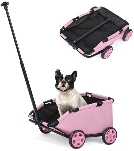 AESRAOU Mini passeggini per cani di piccola taglia, carrelli pieghevoli multifunzionali con maniglia estesa, cuscino e corda di sicurezza con borsa (rosa)