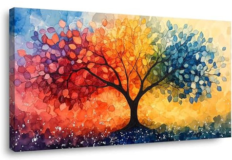 BOHUO Arancione, blu Quadri Moderni Grande Stampa su Tela, Astratto colorato Albero Della Vita Quadro poster Decorazione Murale Adatto Soggiorno Camera da letto-40x80cm Incorniciato