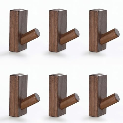 UFOVAOK 6Pack Wood Wall Hooks, Wooden Coat Hooks Wall Mounted, Single Organizer Hat Hanger Towel Rack Hook,Suitable for Living Room Bedroom Heavy Duty Coat Hooks (Walnut)