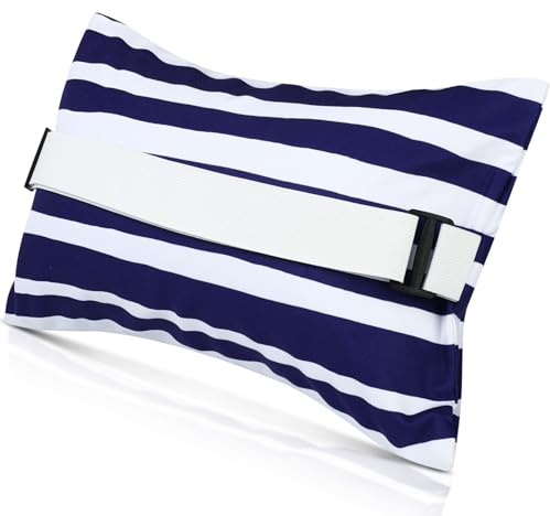 Menkxi 17x10 Inflatable Beach Pillow with Removable Cover, Beach Chair Backpacking Pillow with Strap Stripe for Summer Sand Pools Travel Vacations(Navy Blue White)