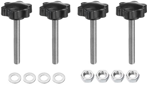QUARKZMAN 4 Stück Rändelschraube Sterngriffmutter M8 x 60mm Metrisch 304 Edelstahl Gewinde 38mm Rändelmutter 6-Stern Kunststoffkopf, Gewindestift Handknöpfe Griffe Daumenschrauben, Schwarz