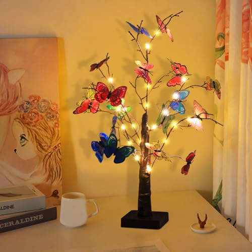 ACAREY LED Baum Lichter Für Frühlingsdeko Osterdeko mit Timer, 60CM Lichterbaum mit 24 Warmweiß LEDs, Led Baum Innen USB & Batteriebetrieben, Künstlicher Baum Ostern Für Frühling Deko (Bunt)