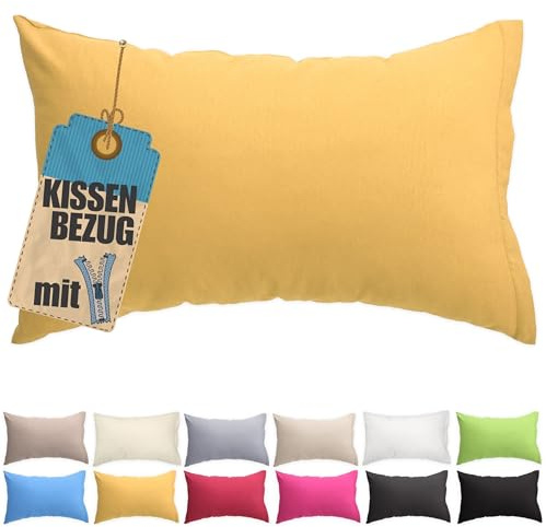 Kissenbezug 50x60 cm Gelb Baumwolle - Reißverschluss verdeckt | Kissenhülle einfarbig, waschbar, atmungsaktive Baumwoll-Mischgewebe (85% BW, 15% Poly), Kopfkissenbezug, viele Variante