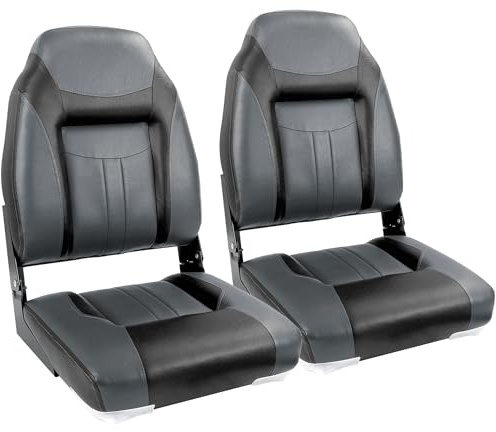SUNDGORA S1 Deluxe Klappbarer Bootssitz mit hoher Rückenlehne, Edelstahlschrauben im Lieferumfang enthalten, Stil A9-Anthrazit/Schwarz(2 Sitze)