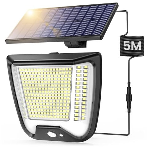 spqment Outdoor Solar Powered Security Lights: 288 LED Solar Outdoor Garden Flood Light 3 Motion Sensor Mode Outside Solar Panel Floodlight 270° Lighting IP65 Waterproof for Garden Shed Yard Porch
