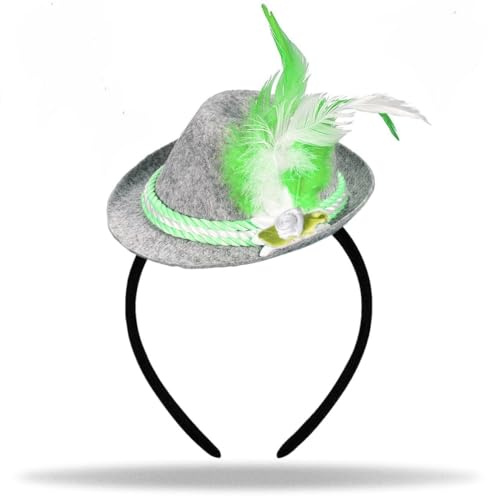 Hatstar Mini chapeau avec serre-tête, chapeau traditionnel miniature avec plume verte, accessoire de costume pour la fête de la bière, pour homme et femme