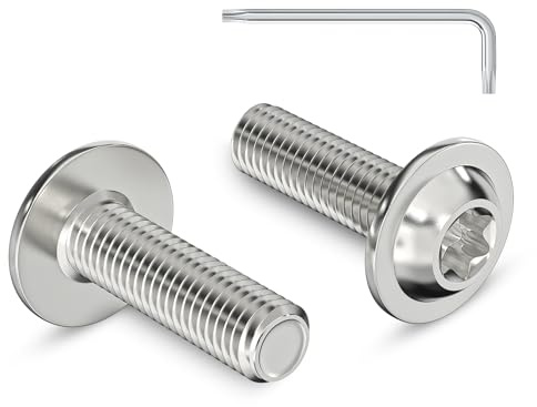 20 tornillos de cabeza alomada M5 x 16 mm con brida, accionamiento torx, acero inoxidable, A2, V2A, rosca completa con llave Torx