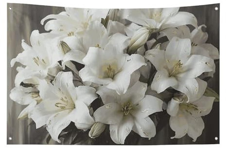 Saisonale Gartenflaggen, Frühlingshausdekoration, weißer Lilienstrauß, doppelseitige Hofflaggen für Outdoor-Festivaldekoration