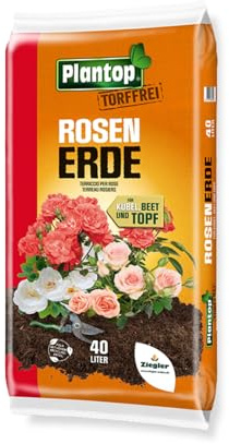 Plantop Rosenerde torffrei 40 Liter – Spezialerde für Rosen & Blühsträucher – Mit Kokosmark, Ton & Depotdünger – Strukturstabil & wasserspeichernd – 100 % torffreies Kultursubstrat 40 Liter