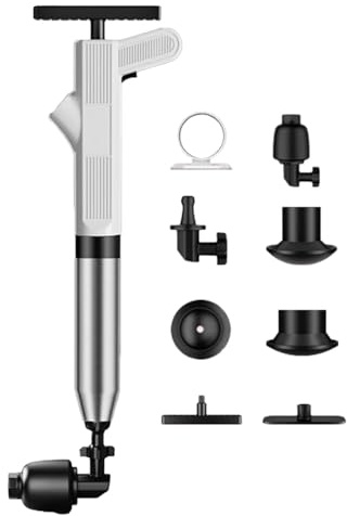 Juego de desatascador de desagüe a presión de aire, pistón con barómetro, potente dispositivo de desatascador para inodoro, ducha, lavabo, cocina, obstrucción de tuberías con aire comprimido