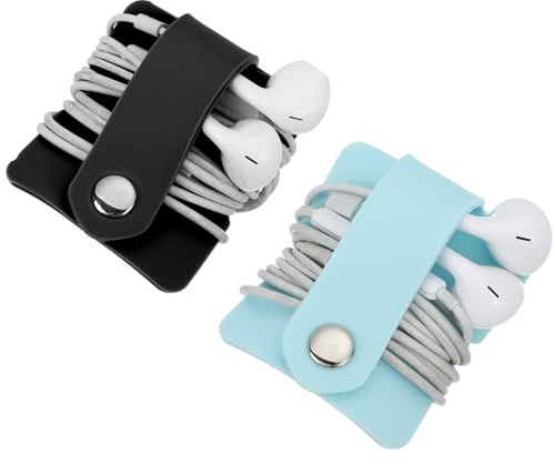 sourcing map 2pcs Earbuds Holder Case, Earphone Wrap Headphone Case Cord Manager Cable Organizer Winder, Black, Blue