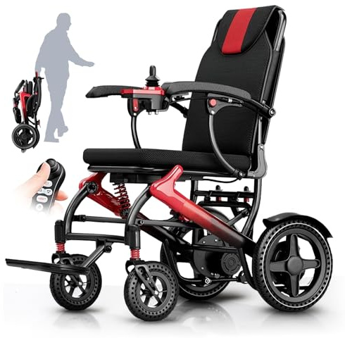 Elektrorollstuhl faltbar leicht 16,8 kg, Rollstuhl elektrisch mit 150 kg Tragkraft, 25 km Reichweite, Airline Approval, 500 W bürstenloser Motor, Remote-Steuerung (10A)