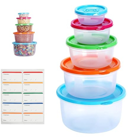 Godneei Set Contenitori per Alimenti, 5 Mini Contenitori per Alimenti in Plastica con Coperchio, per Freezer e Microonde