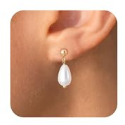 HANLI Perlen Ohrringe Gold Damen - 14K Gold Vergoldet mit Cubic Zirkonia Lange Wassertropfen Hängeohrringe Hypoallergen Modeschmuck Ohrringer für Frauen Mädchen Schmuck