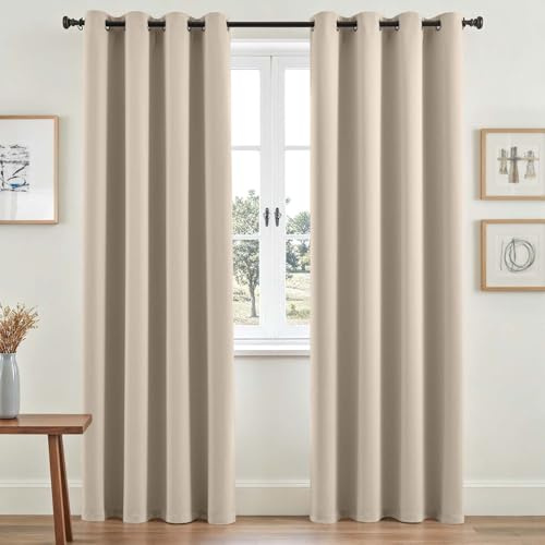 Vangao Gardinen mit Ösen Blickdicht Modern H220 x B140 cm 2er Set Beige | Vorhang Verdunkelung Lichtundurchlässig, Gardinen Wohnzimmer Schlafzimmer Kinderzimmer Verdunklungsvorhänge 220 cm lang Boho