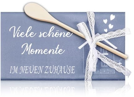 Geschirrtuch,Geschenk zum Einzug,Einzugsgeschenke Wohnung Haus | Viele Schöne Momente im Neuen Zuhause Geschirrtuch,Geschenkset,Kochlöffel aus Holz und Karte