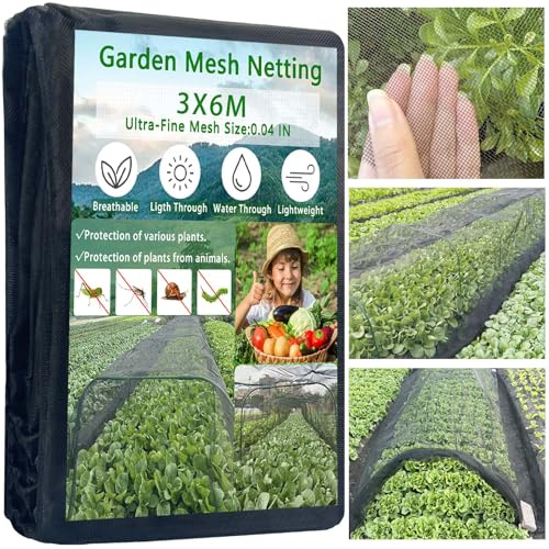 3x6M Thickened Black Nano PPT Garden Netting,Reusable and Durable Ultra-Fine Insect Mesh for Vegetable Fruits Flowers Brassicas Grass Seed Cover Protection from Birds Pest Bug Eating,30% Shade Rate