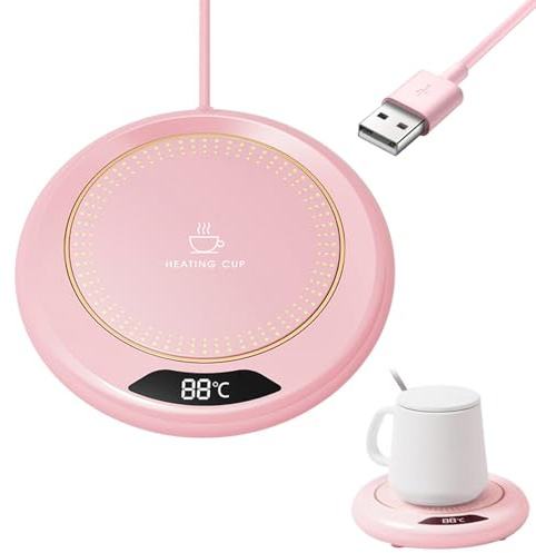 Scalda Tazza Usb con 3 Impostazioni di Temperatura, Scaldatazze da Caffè, Scalda Bevande Scalda Latte, Scalda Caffè, Scalda Tazza Intelligente, Sottobicchiere Elettrico per Caffè, Tè e Latte (Rosa)